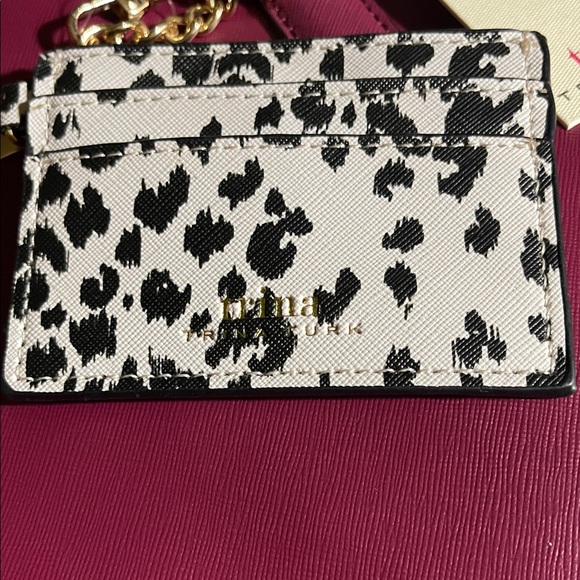 Trina Turk Wine Color Satchel with Gold Details and Animal Print Card case NWT - Picture 4 of 6